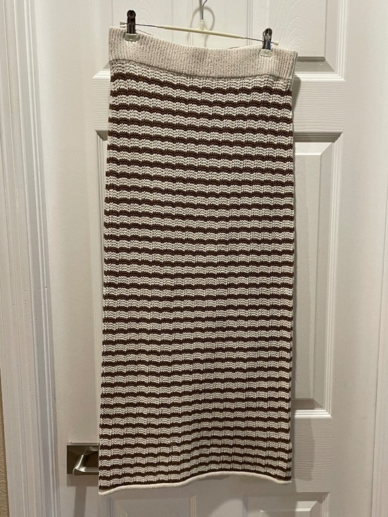 🆕 A.L.C. Alexis Striped Knit Midi Skirt in Parchment & Aged Bronze - S